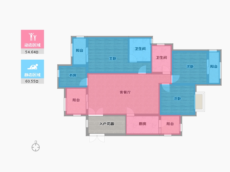 重庆-重庆市-康田栖棠观樾-108.75-户型库-动静分区