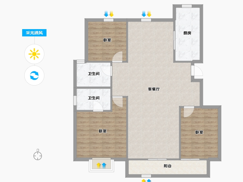 山东省-滨州市-棠悦府-105.67-户型库-采光通风