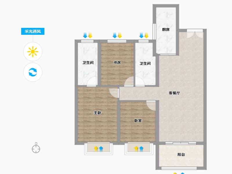 陕西省-西安市-山水华府-92.00-户型库-采光通风