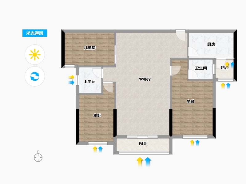 湖北省-宜昌市-康居●阳光城-101.61-户型库-采光通风