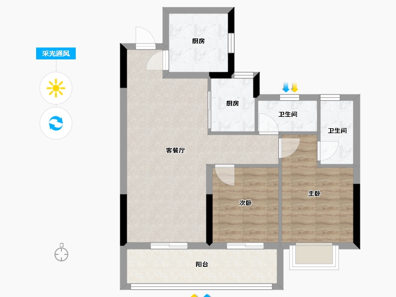 浙江省-宁波市-光映和府-70.89-户型库-采光通风