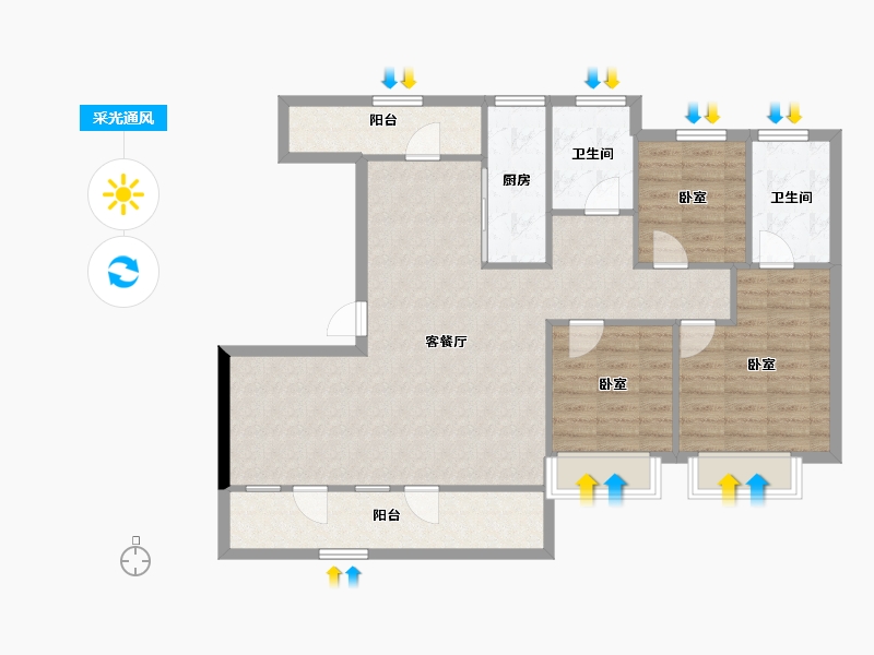 辽宁省-大连市-泰达星辰四季-100.96-户型库-采光通风