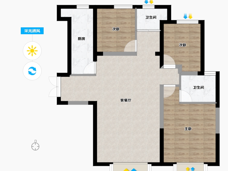 新疆维吾尔自治区-乌鲁木齐市-中建·玖悦-80.51-户型库-采光通风