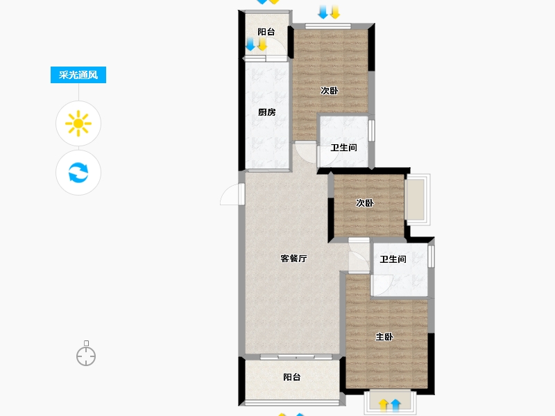 浙江省-嘉兴市-嘉兴御景湾-96.80-户型库-采光通风