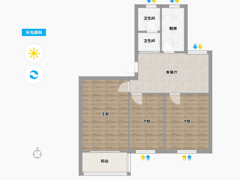 上海-上海市-万泰花园-69.60-户型库-采光通风