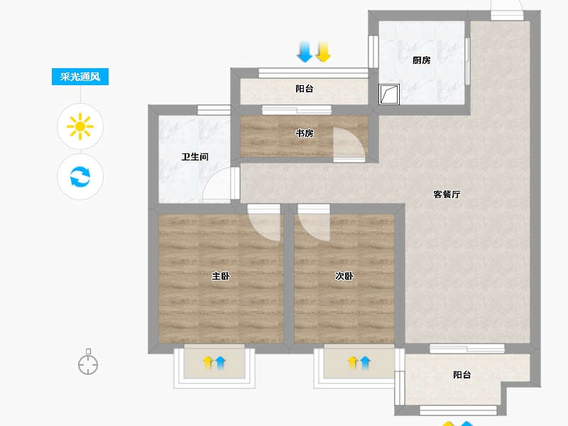 江苏省-盐城市-开创家园-76.00-户型库-采光通风