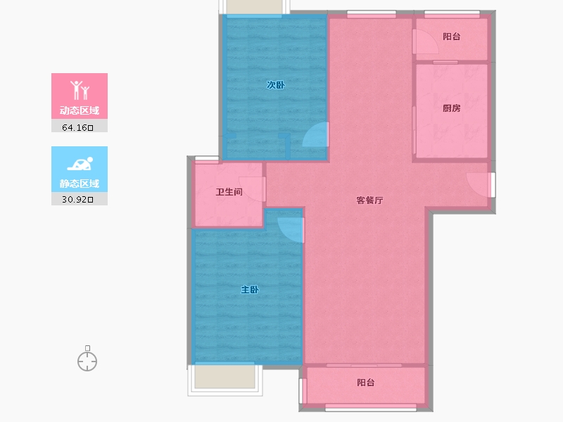 江苏省-苏州市-新柳溪花园-86.40-户型库-动静分区