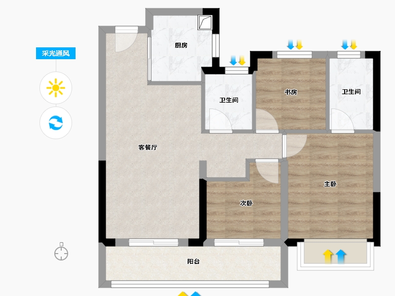 浙江省-宁波市-观塘晴雨-71.20-户型库-采光通风