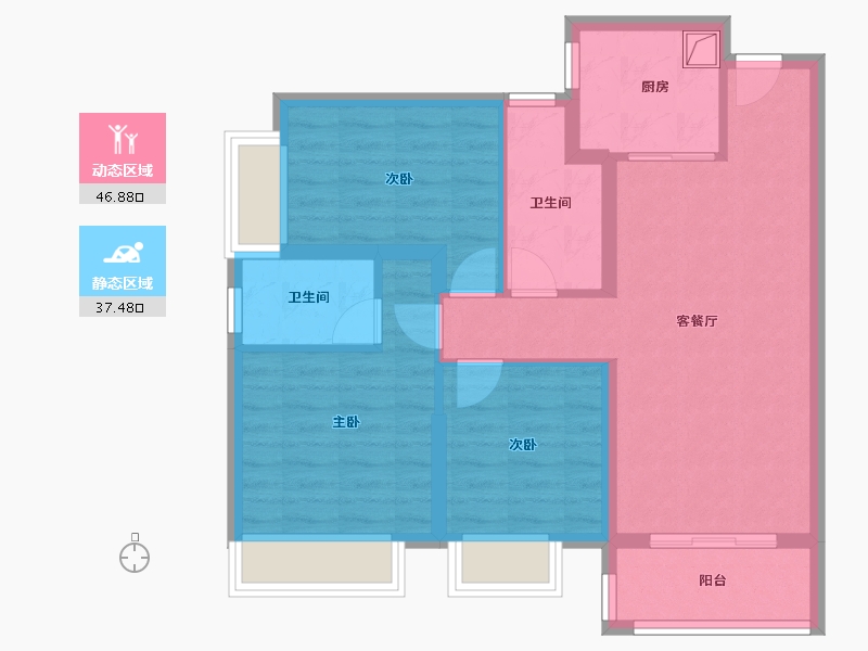 云南省-昆明市-大华公园天下东湖苑-74.58-户型库-动静分区