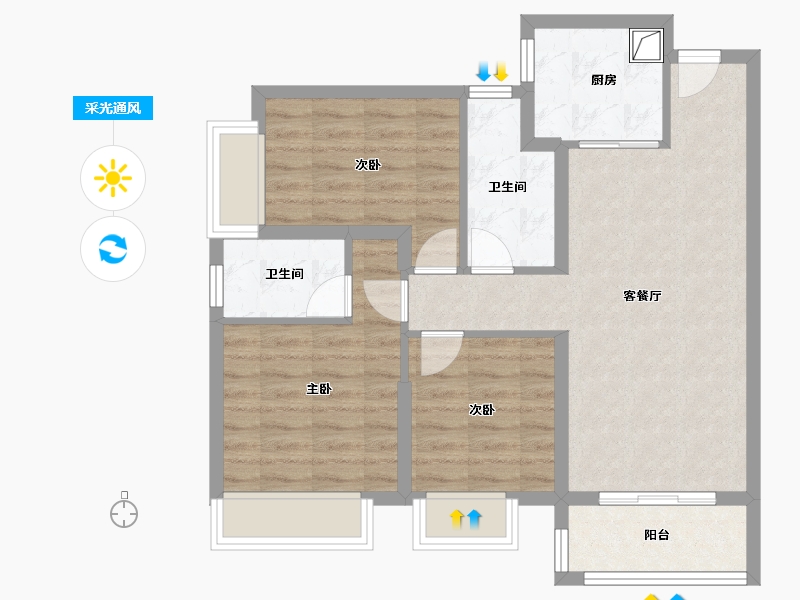 云南省-昆明市-大华公园天下东湖苑-74.58-户型库-采光通风