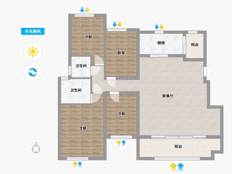 重庆-重庆市-向阳居-111.00-户型库-采光通风