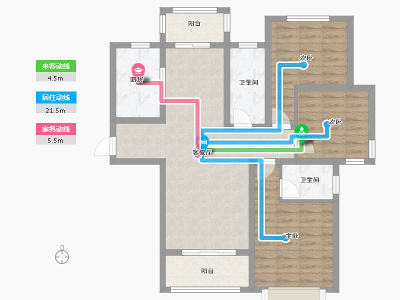 山西省-临汾市-翡翠城丁香园-86.74-户型库-动静线