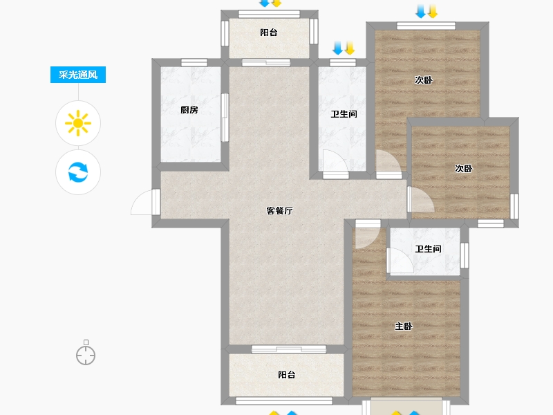 山西省-临汾市-翡翠城丁香园-86.74-户型库-采光通风