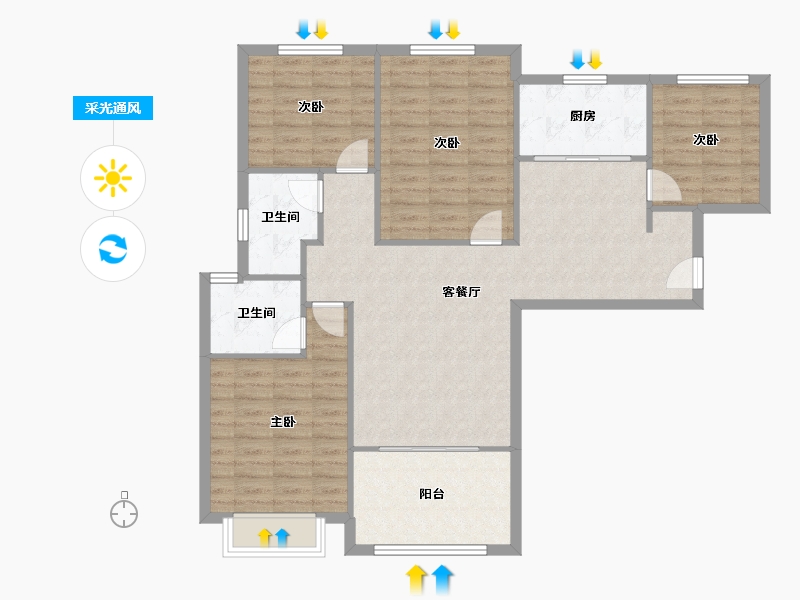 河南省-开封市-橄榄城1期-123.00-户型库-采光通风