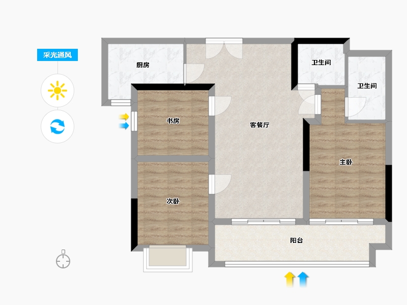 陕西省-榆林市-万民新天地1-86.00-户型库-采光通风