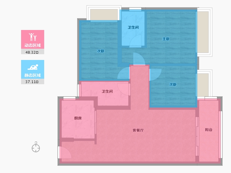 云南省-昆明市-大华公园天下东湖苑-76.13-户型库-动静分区