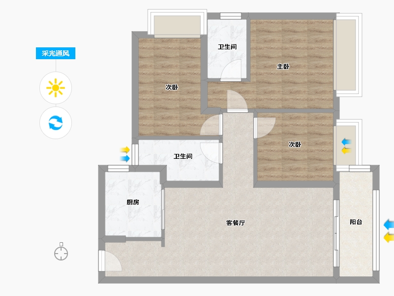 云南省-昆明市-大华公园天下东湖苑-76.13-户型库-采光通风