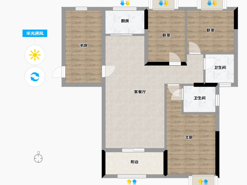 湖北省-黄冈市-信华滨江华府-96.00-户型库-采光通风