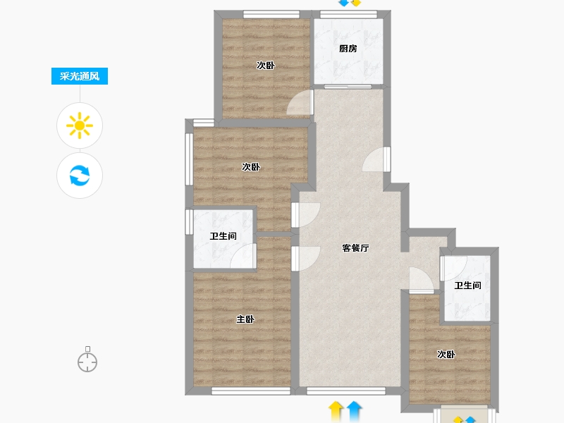 天津-天津市-绿城诚园-96.00-户型库-采光通风