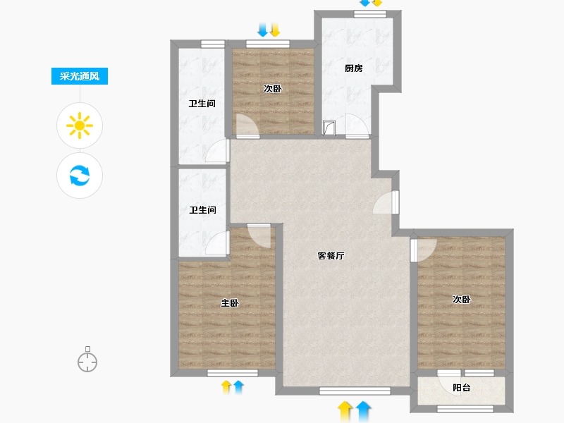 辽宁省-营口市-帝景豪园-103.50-户型库-采光通风