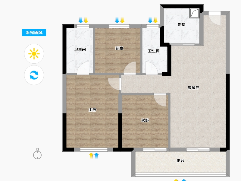 浙江省-宁波市-时代江上鸣翠-86.40-户型库-采光通风