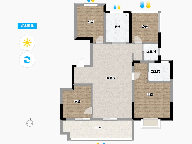 安徽省-合肥市-伟星印湖湾-103.21-户型库-采光通风