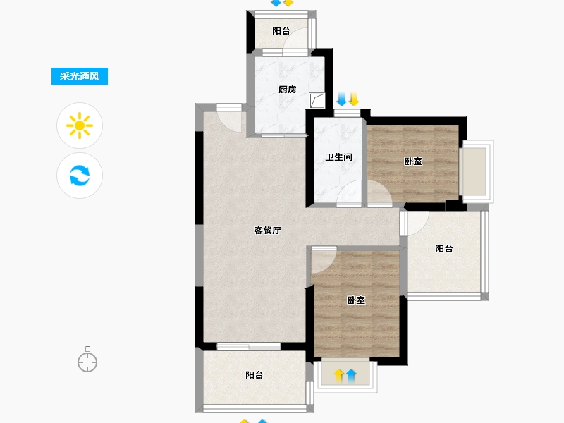 广东省-惠州市-鸿润南韵花园-63.96-户型库-采光通风