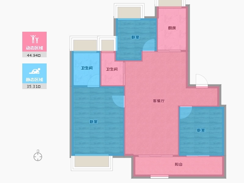 湖北省-武汉市-武汉城建花山印象二期-73.12-户型库-动静分区