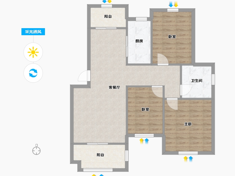 浙江省-杭州市-滩头富春景苑-78.40-户型库-采光通风