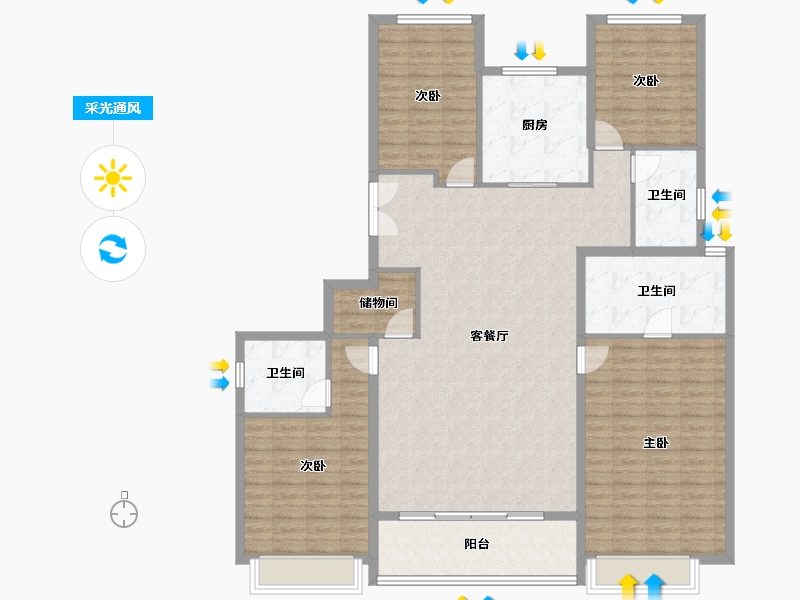 浙江省-杭州市-望翠蓝庭-155.32-户型库-采光通风