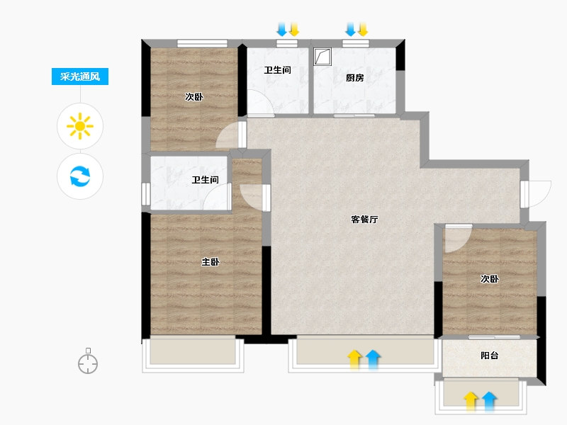 山东省-淄博市-中海观园-79.04-户型库-采光通风