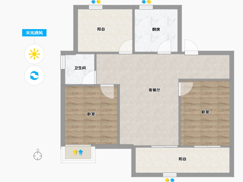 河南省-郑州市-高新·和锦莲序-72.66-户型库-采光通风