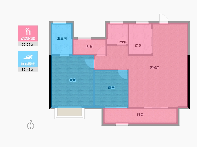 湖南省-长沙市-中国铁建・瀚澜湾-85.68-户型库-动静分区