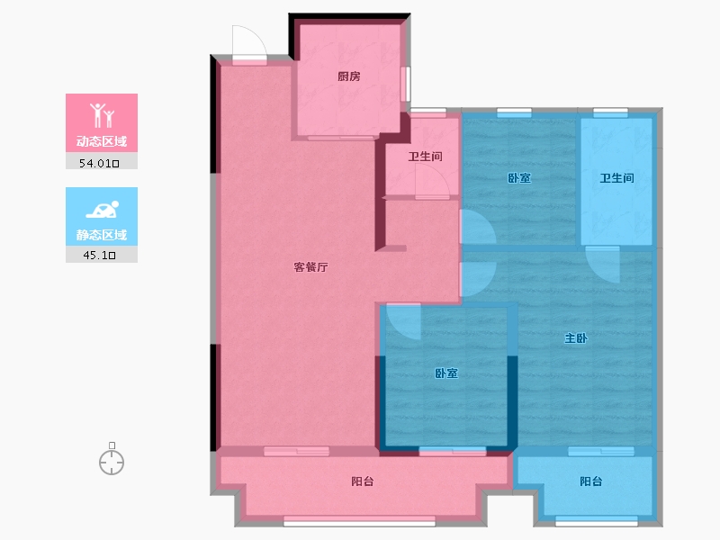 陕西省-西安市-金地·玖峯悦-88.52-户型库-动静分区