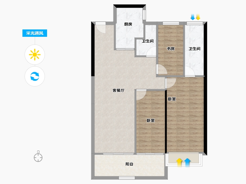 河南省-郑州市-美盛·金水印-92.67-户型库-采光通风