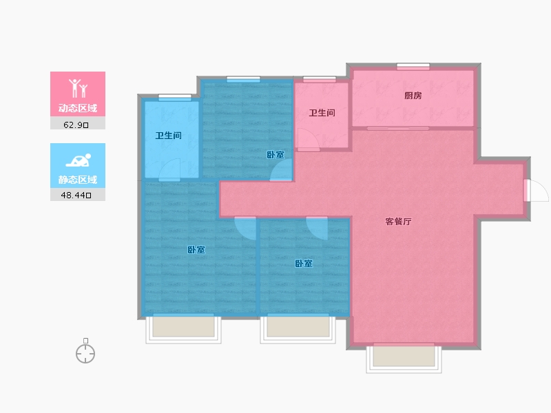 新疆维吾尔自治区-乌鲁木齐市-展图·世和府-102.68-户型库-动静分区