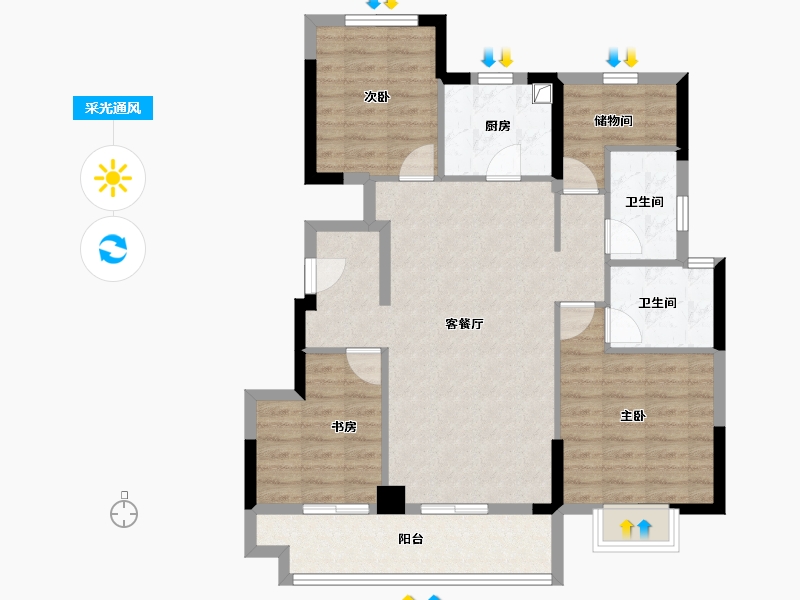 浙江省-宁波市-美的海畔云城-92.00-户型库-采光通风