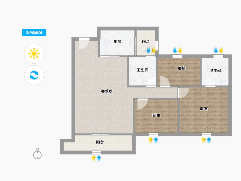 陕西省-西安市-滨江翡翠城-79.85-户型库-采光通风