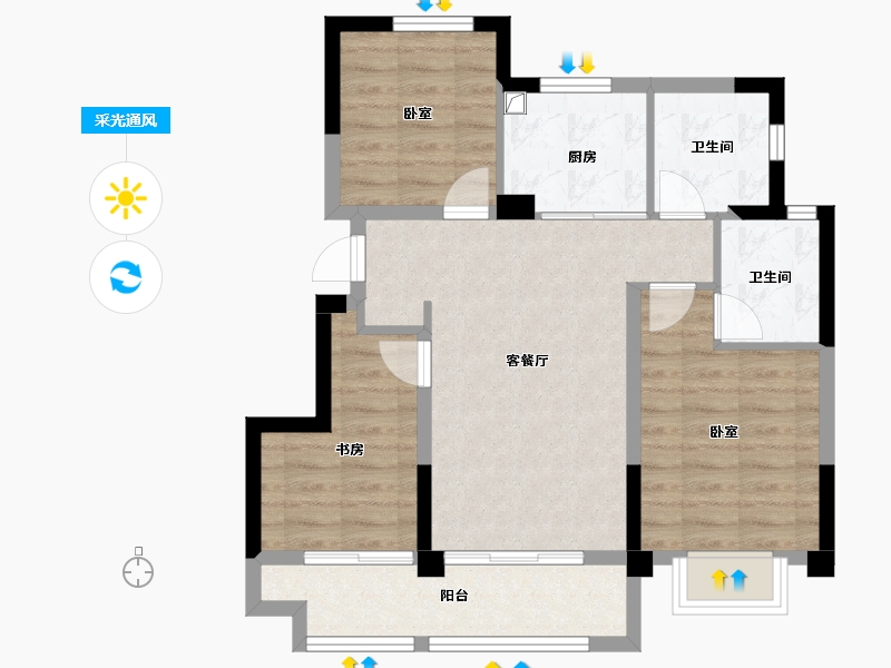 浙江省-嘉兴市-锦望名邸-71.10-户型库-采光通风