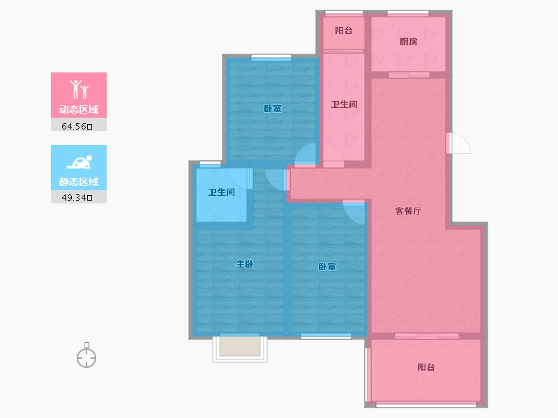 陕西省-西安市-泾干学府-100.80-户型库-动静分区