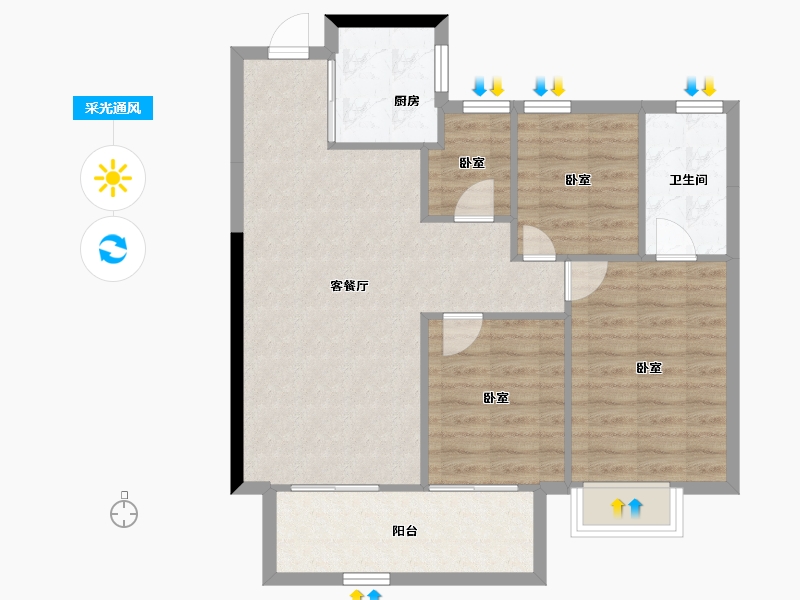 河南省-郑州市-越秀·金悦文华-81.66-户型库-采光通风