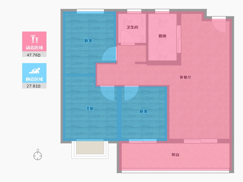 陕西省-西安市-中铁·卓越城-67.13-户型库-动静分区