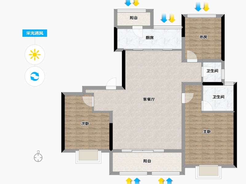 陕西省-西安市-中国铁建西派逸园-107.81-户型库-采光通风