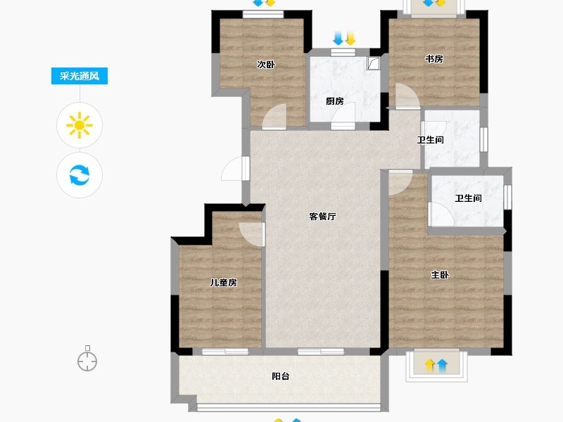 浙江省-宁波市-盛元·东江汇-96.10-户型库-采光通风