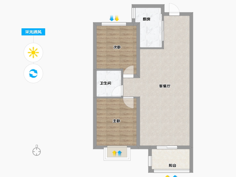 河北省-唐山市-昊和沁园八期-65.60-户型库-采光通风