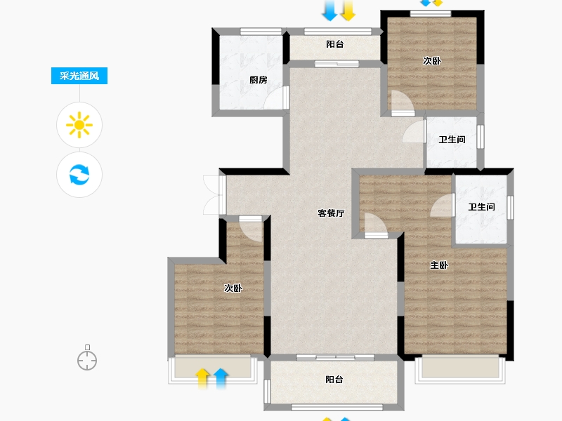 河南省-三门峡市-灵宝·阳光城-119.00-户型库-采光通风