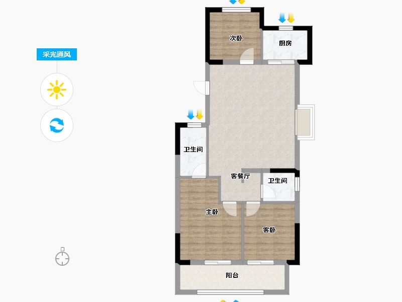 浙江省-嘉兴市-锦望名邸-84.00-户型库-采光通风