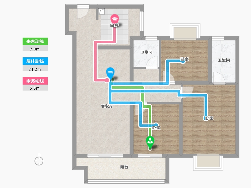 江苏省-淮安市-香溢荣府-90.40-户型库-动静线