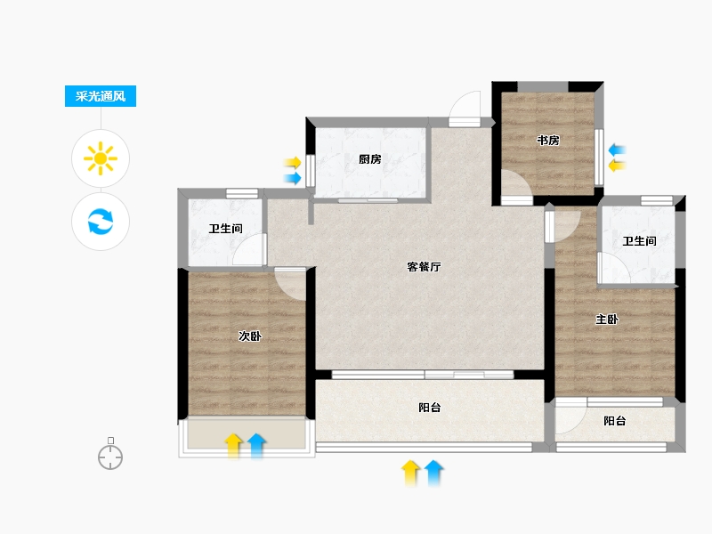 浙江省-台州市-绿城城投·晓风印月-84.00-户型库-采光通风