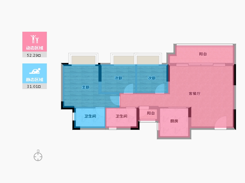 重庆-重庆市-电建清韵阶庭-74.30-户型库-动静分区